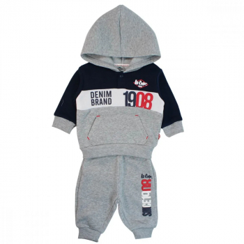 Compleu copii Lee Cooper de culoare gri deschis si maneci albastre pentru sezonul rece - 12 luni -80cm 