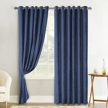 Set Draperii Catifea Bleumarin cu inele 