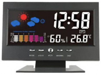 Statie meteo de interior cu ceas si alarma afisare ora data temperatura umiditate LCD color Negru TCL-BBL6986