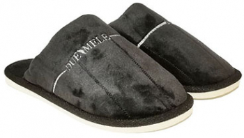 Papuci de casa barbati Classic catifelati cu broderie - Negru 42/43 