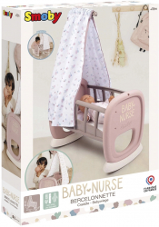 Leagan pentru papusa Smoby Baby Nurse Cradle maro cu baldachin 