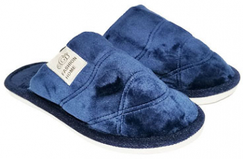 Papuci de casa barbati Home Ego catifelati cu logo - Bleumarin 40/41 