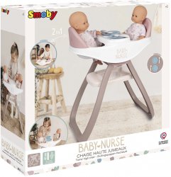 Scaun de masa pentru papusi Smoby Baby Nurse Twin 2 in 1 maro 