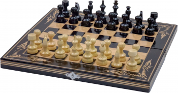 Joc Sah si Table din Lemn ROmde Lucrat Manual 32x32 cm Negru cu Alb 