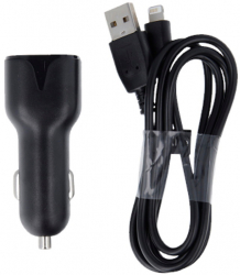 Incarcator auto Dual Port 2.4A cu cablu compatibil iPhone iPad inclus Negru TLF-BBL7020