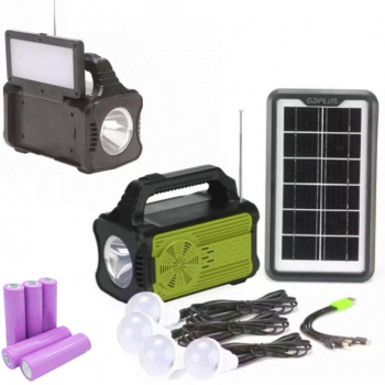 Kit panou solar fotovoltaic 4 becuri incarcare telefon radio mp3 bluetooth acumulatori LiIon 18650 