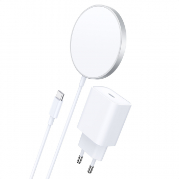 Set Adaptor priza si Incarcator wireless compatibil Magsafe 15W compatibil QI interfata Type-C Alb HUR-BBL7081