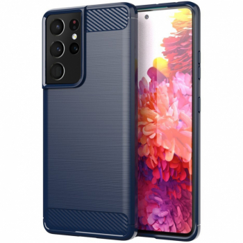 Husa compatibila cu Samsung S21 Ultra silicon cu fibre de carbon Bleumarin 
