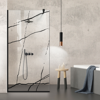 Paravan dus walk-in Aqua Roy Black model Marble negru 100x195 cm sticla 8 mm clara securizata anticalcar 