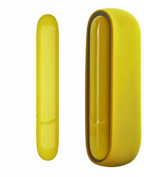 Set Husa si Capac pentru iQOS 3 Duo Silicon Tweed Design Galben KOF-BBL7139 
