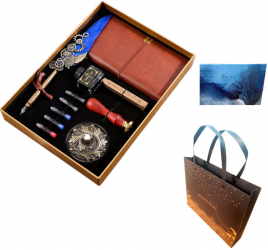 Stilou vintage cu pana 7 in 1 accesorii cutie de cadou sacosa de cadou . 
