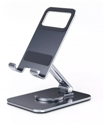 Stand/Suport Aluminium MTP pentru Telefon/Tableta Baza rotativa 360 grade Pliabil Unghi de inclinare reglabil Space gray 