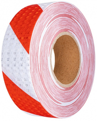 Banda reflectorizanta adeziva tip fagure - ROSU-ALB rola 4cm x 23m 