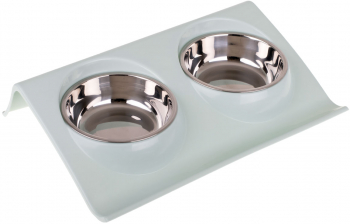 Suport din plastic cu 2 boluri metalice pentru caini si pisici culoare menta 