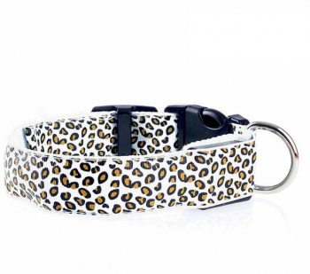 Zgarda LED pentru caini si pisici model leopard 40 cm marimea M alb 