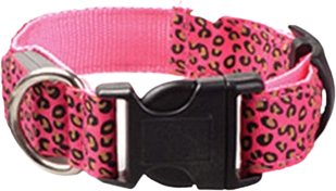 Zgarda LED pentru caini si pisici model leopard 36 cm marimea S roz 