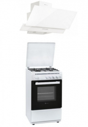 Pachet Studio Casa Aragaz Clasic 4 arzatoare gaz 50x50 cm 52L + Hota decorativa sticla GLAM DUO WHITE 60 1 motor 60 cm Alb 