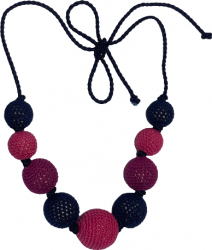 Colier Handmade Statements Reglabil Bile lemn crosetate Bumbac premium 108x3 cm Bleumarin Roz zmeuriu 