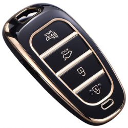 Husa negru pentru cheie cu 3-4 butoane Hyundai Santa Fe Tucson 2020 2021 2022 NEXO NX4 Solaris Sonata Hybrid 