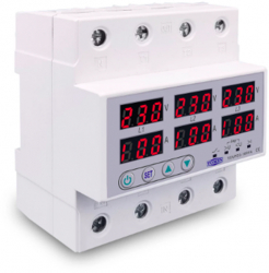 Releu de tensiune trifazat sina DIN 3P+N Voltmetru Ampermetru Supra si subtensiune Monitor Relee Protector 63A N3X 230 V 