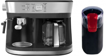 Set espressor 3 in 1 si rasnita Studio Casa 15 bari 1690W-2015W functie spumare lame inox Negru/Rosu 