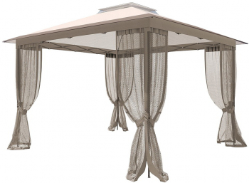 Cort Pavilion Bej 3x3m tip Foisor cu Pereti Laterali tip Plasa Insecte pentru Petrecere Evenimente Curte sau Gradina