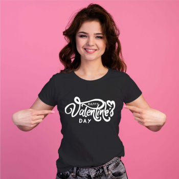 Tricou personalizat dama Happy Valentines Day Negru Marime M 