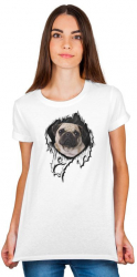 Tricou personalizat dama PUG MOPS Alb Marime M 