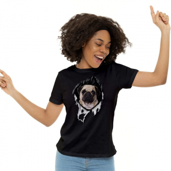 Tricou personalizat dama PUG MOPS Negru Marime XL 