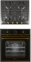 Pachet incorporabil cuptor electric si plita gaz Studio Casa Toscana Black Rustic Clasa A Gratare fonta Negru 