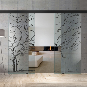 Usa culisanta Boss Duo Black model Tree negru 60+60x215 cm sticla clara securizata glisanta in ambele directii