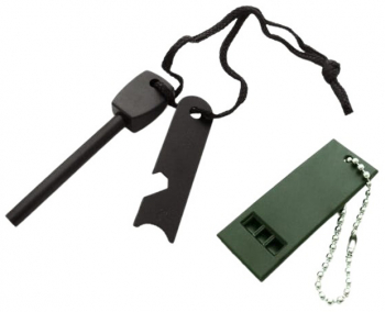 Amnar pentru camping IdeallStore® Ultimate Survival otel inoxidabil 10 cm negru fluier inclus 