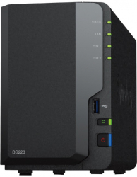 NAS Synology DiskStation DS223 CPU Realtek RTD1619B 4-core 2GB DDR4, 2 Bay-SATA, 1 x RJ-45 1GbE, 3 x USB 3.2
