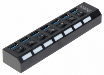 USB Hub Techstar® HB6 3.0 High Speed 7 Port USB 3.0 Buton On/Off Conexiune USB 3.0 de mare vitezam Alimen 