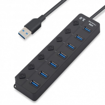 USB Hub Techstar and reg HB7 3.0 High Speed 7 Port USB 3.0 Buton On/Off Conexiune USB 3.0 de mare viteza 