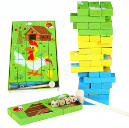 Joc puzzle Montessori si turnul instabil joc 2 in 1 cu 3 puzzle-uri 