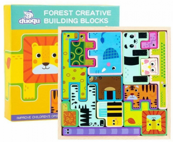 Joc tetris 3D Montessori cu animale din lemn 
