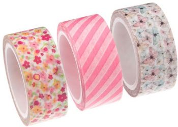 Set cu 3 benzi adezive pentru copii model Fluturi si Flori 15mm x 5m Multicolor JMB-BBL7287 