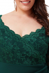 Rochie marimi mari lungime pana sub genunchi cu bust din dantela si maneca lunga 2562P 