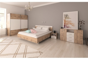 Set dormitor pat 160x200 cm stejar wotan alb GABRIELA NEW