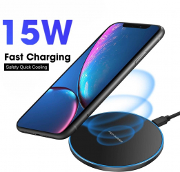 Incarcator wireless fast charge e-smartgadget and reg Aluminum Ultra Slim pad 15W BLACK 