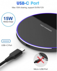 Incarcator Wireless super Fast Charging 15W Pad QI compatibil cu Iphone compatibil cu Samsung Black Negru 