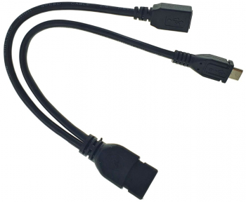 Adaptor OTG cu conectori USB mama la Micro USB mama-Micro USB tata 15 cm Negru 