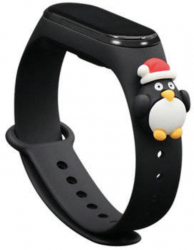 Curea fitness compatibila cu Xiaomi Mi Band 5 si Mi Band 6 material silicon design Christmas penguin Black 