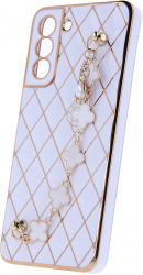 Husa compatibila cu Samsung Galaxy S22 Plus design Glamour Bling Hand Grip White 