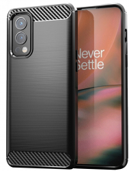 Husa protectie tip bumper slim compatibila cu OnePlus Nord 2 5G model Carbon Design Negru