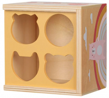 Jucarie educativa din lemn in forma de cub cu forme geometrice Multicolor 