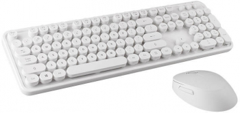 Kit format din tastatura multimedia si mouse wireless 2.4 GHz 1600 DPI mouse cu 3 butoane si scroll 10m model Sweet edition White 