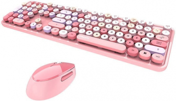 Kit format din tastatura multimedia si mouse wireless 2.4 GHz 1600 DPI mouse cu 3 butoane si scroll 10m model Sweet edition Pink 