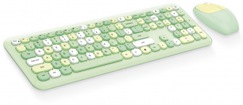 Kit format din tastatura standard multimedia si mouse wireless 2.4 GHz 1600 DPI mouse cu 3 butoane si scroll 10m Light green 